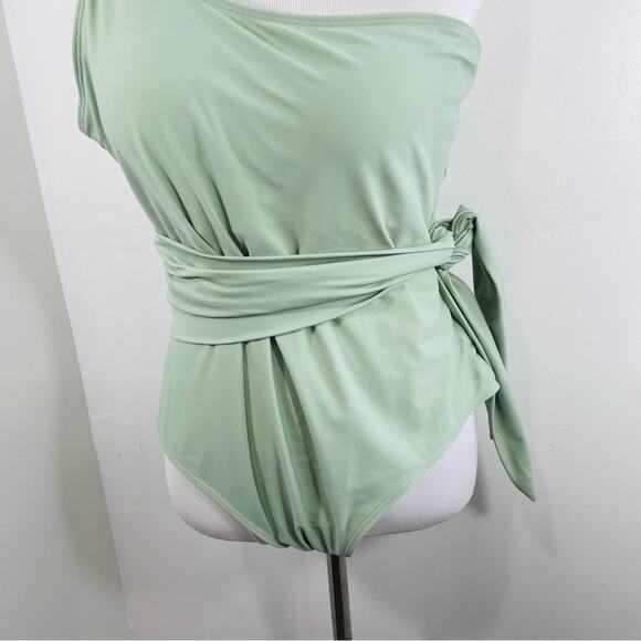 Pink Lily Pastel Mint Green One Shoulder Waist Tie One Piece Swim 3X - Picture 3 of 9
